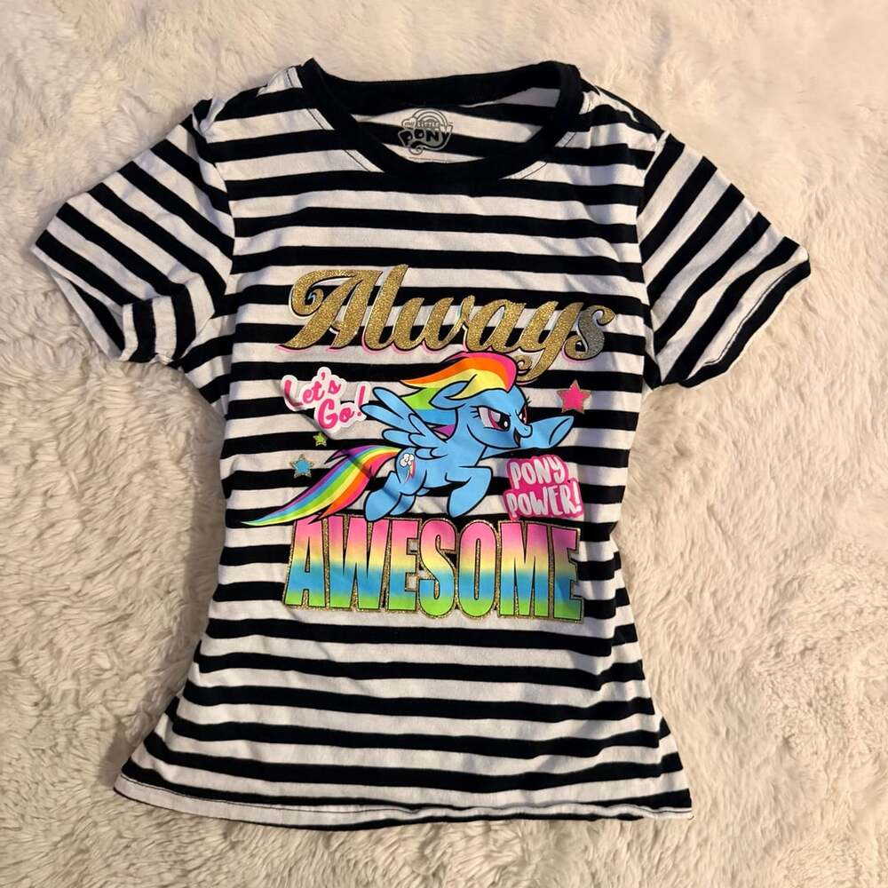 My Little Pony Rainbow Dash Striped Graphic T-Shirt Black White Size M 7-8